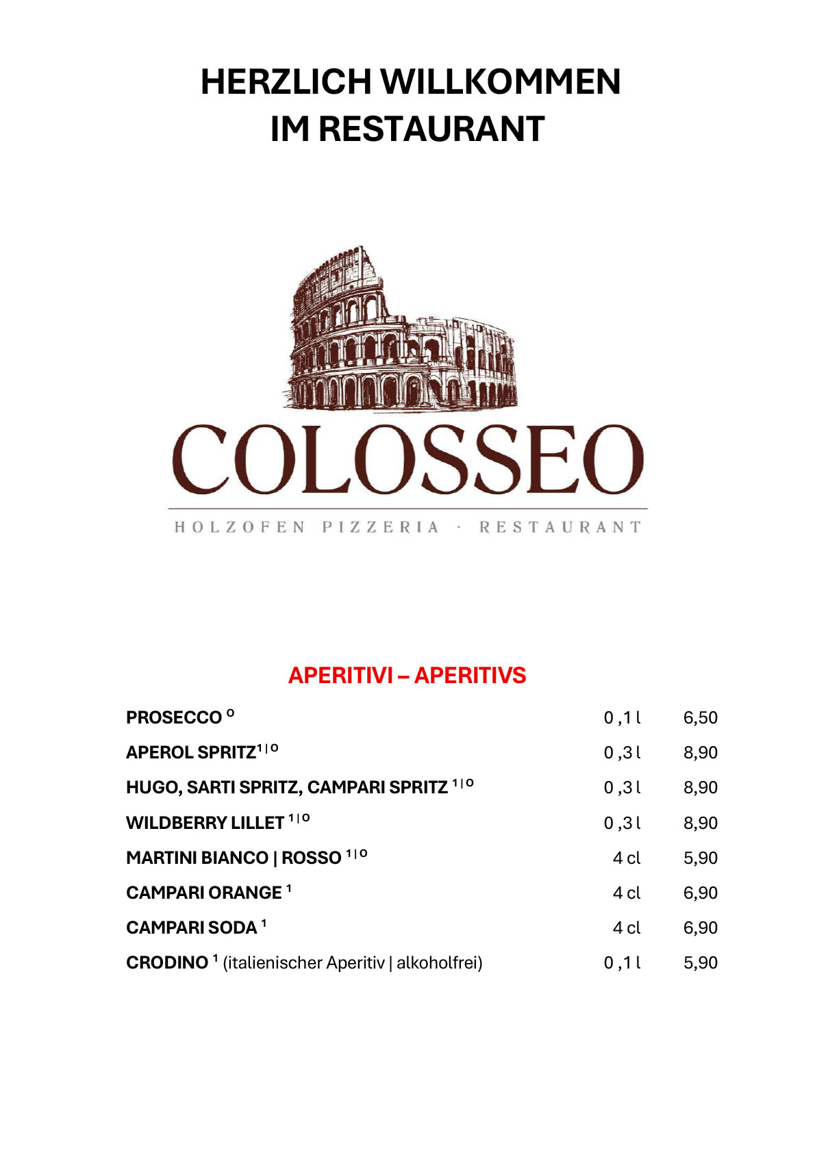 Colosseo Speisekarte - Umbau