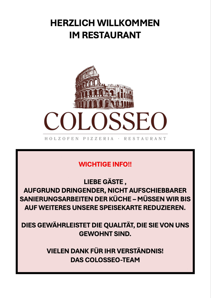 Colosseo Speisekarte - Umbau