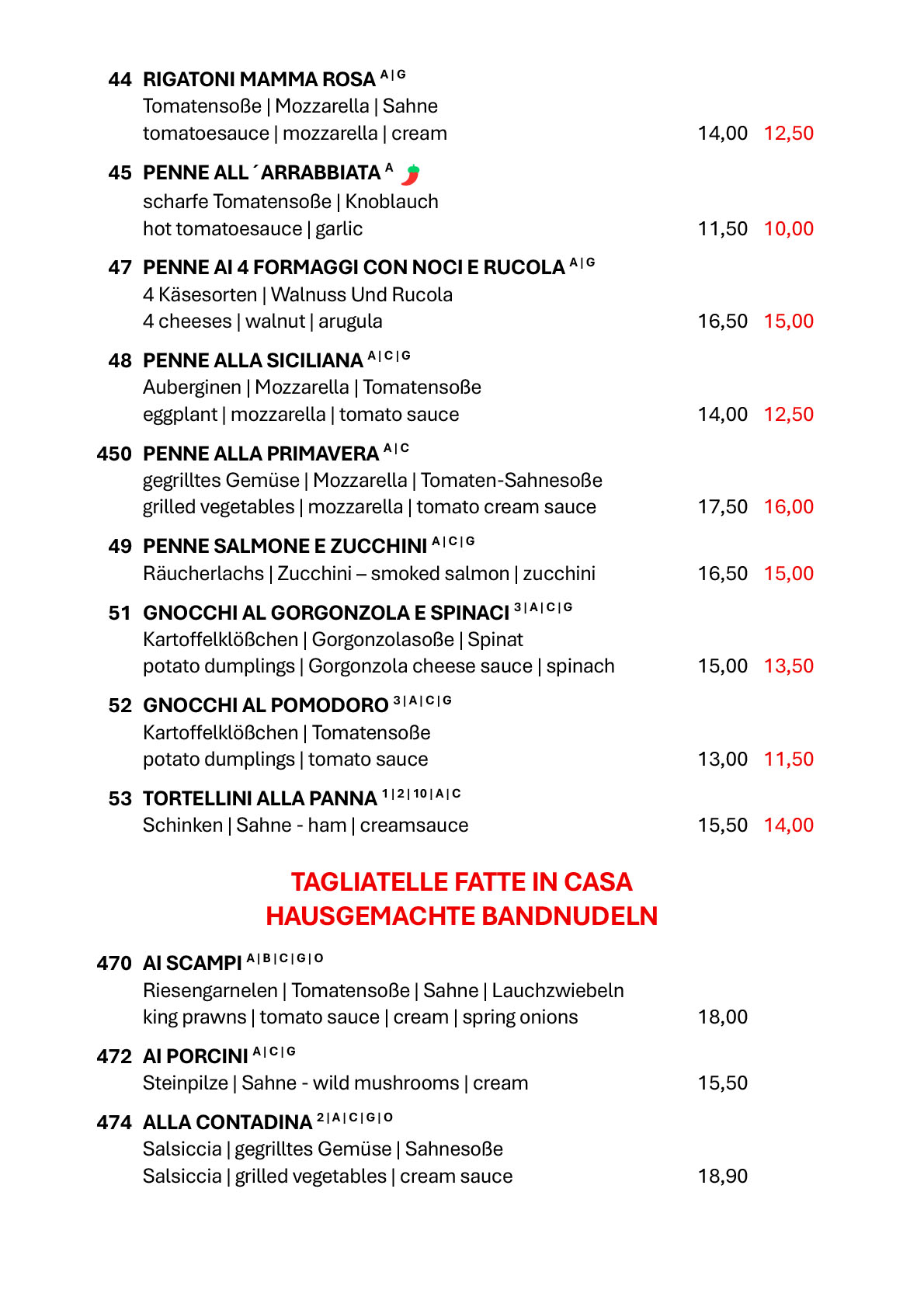 Colosseo Speisekarte - Umbau