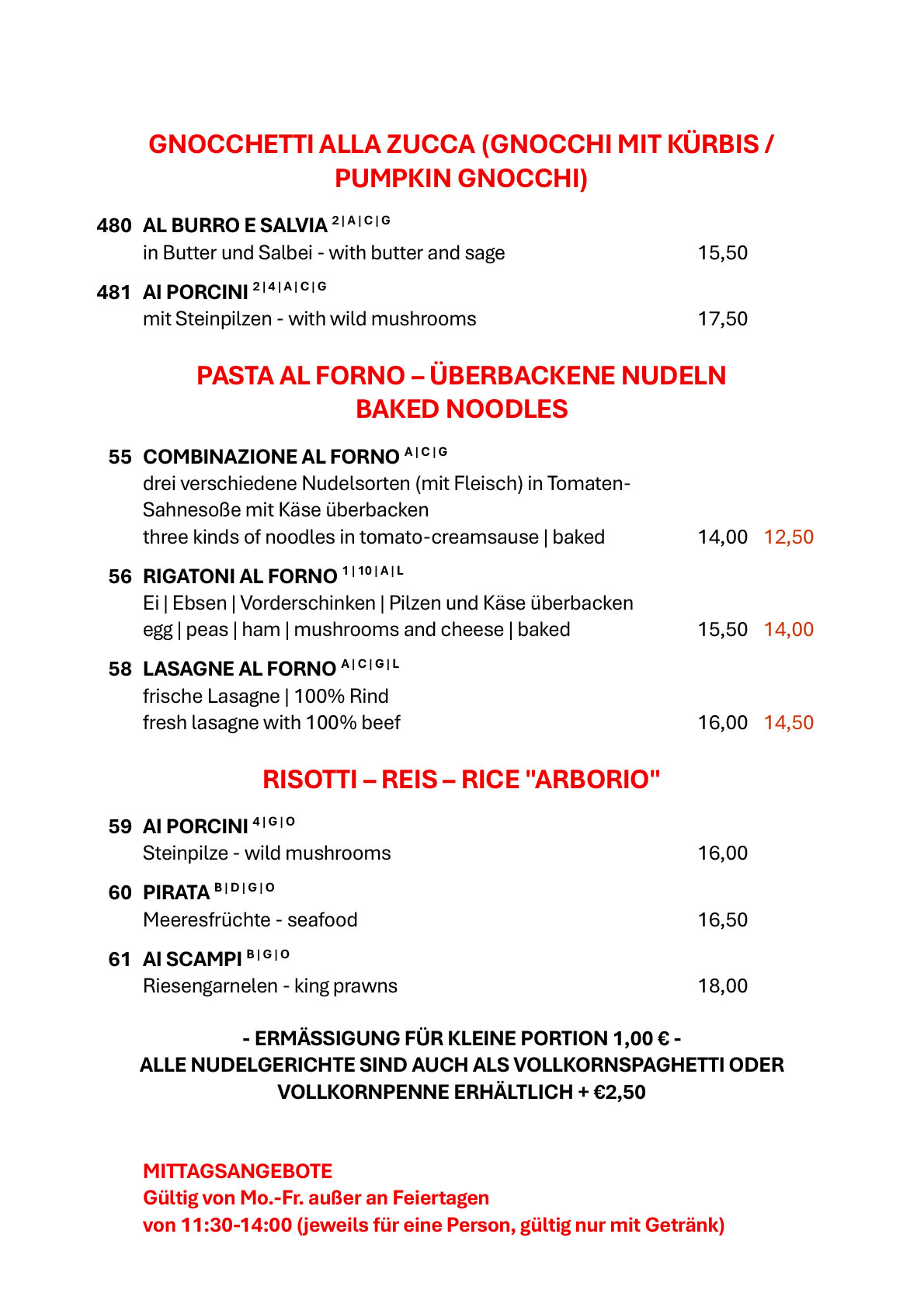 Colosseo Speisekarte - Umbau
